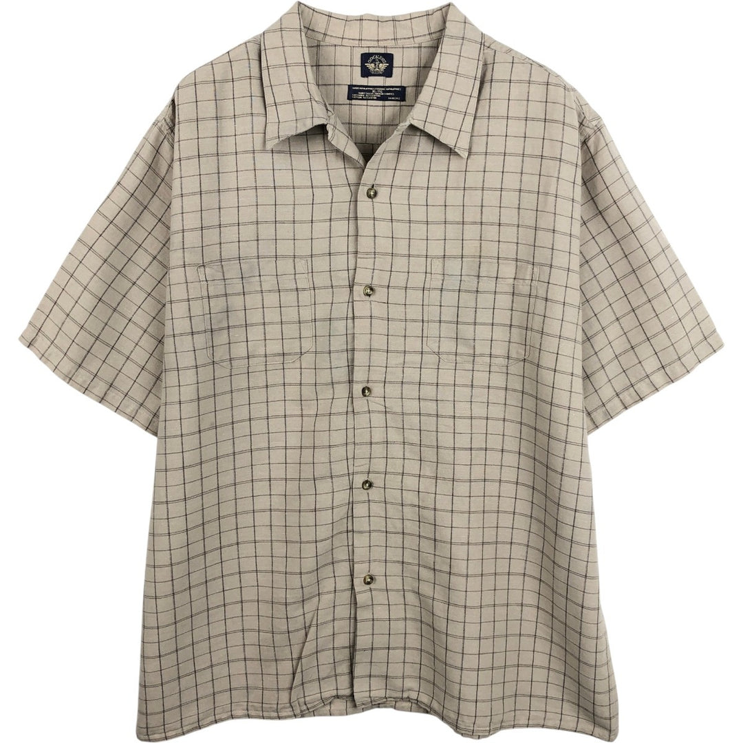 Dockers Check Pattern Short-Sleeve Open Collar Linen Shirt, Boxy Shirt, Men's XL Equivalent linen Beige type Vintage Second Hand