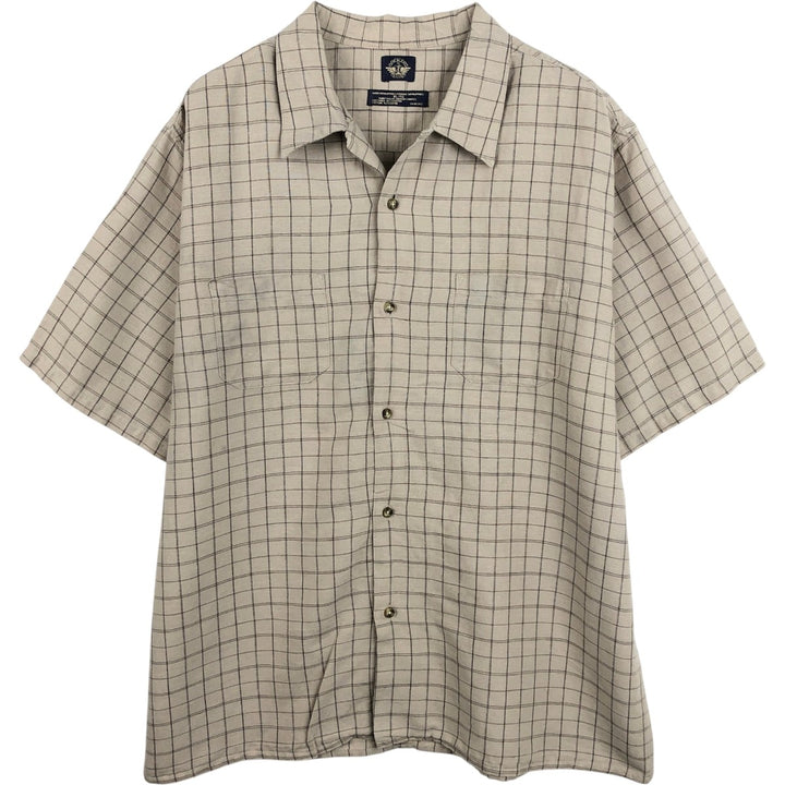 Dockers Check Pattern Short-Sleeve Open Collar Linen Shirt, Boxy Shirt, Men's XL Equivalent linen Beige type Vintage Second Hand