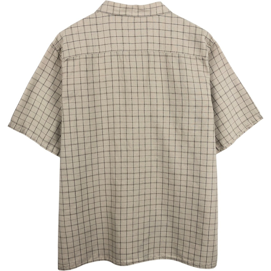 Dockers Check Pattern Short-Sleeve Open Collar Linen Shirt, Boxy Shirt, Men's XL Equivalent linen Beige type Vintage Second Hand