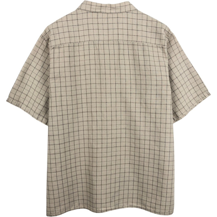 Dockers Check Pattern Short-Sleeve Open Collar Linen Shirt, Boxy Shirt, Men's XL Equivalent linen Beige type Vintage Second Hand