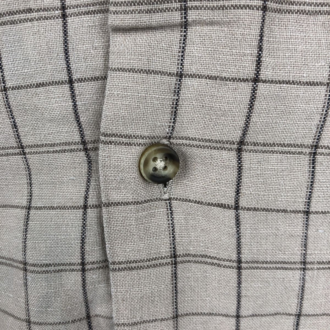 Dockers Check Pattern Short-Sleeve Open Collar Linen Shirt, Boxy Shirt, Men's XL Equivalent linen Beige type Vintage Second Hand