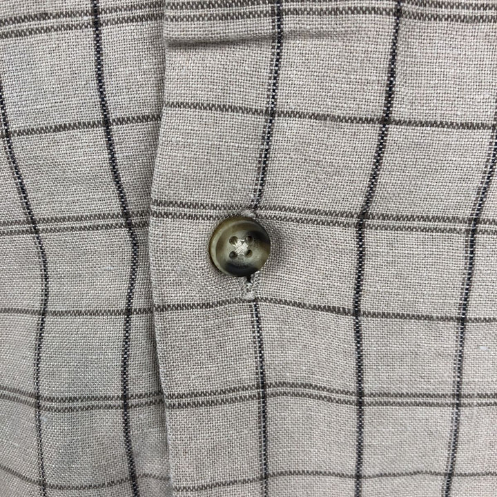 Dockers Check Pattern Short-Sleeve Open Collar Linen Shirt, Boxy Shirt, Men's XL Equivalent linen Beige type Vintage Second Hand