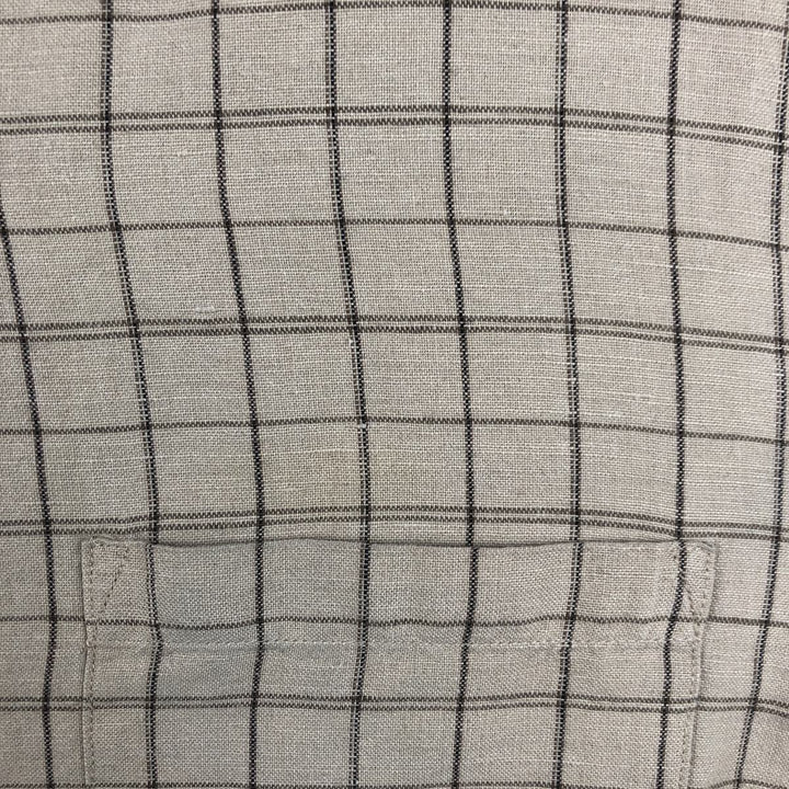 Dockers Check Pattern Short-Sleeve Open Collar Linen Shirt, Boxy Shirt, Men's XL Equivalent linen Beige type Vintage Second Hand