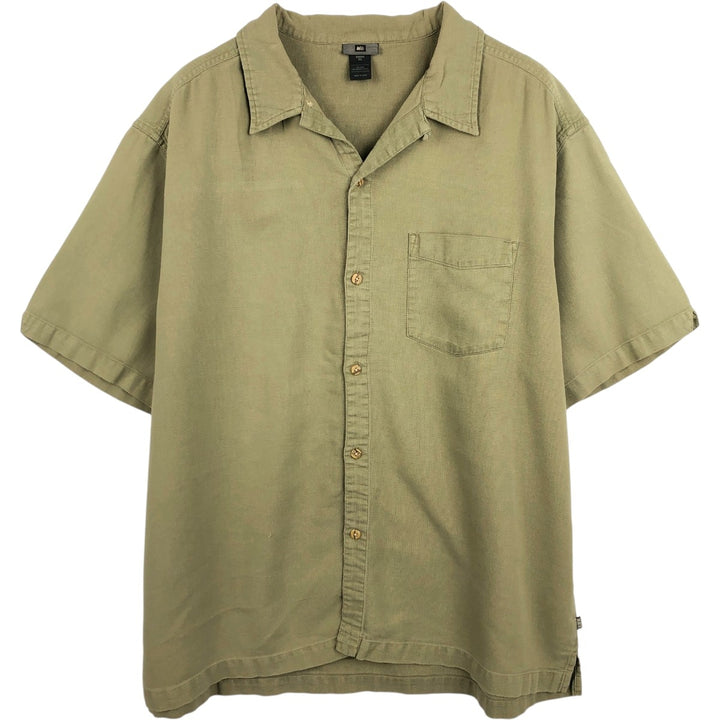 REI Short-Sleeve Open-Collar Linen Shirt, Boxy Fit, Men's Size XL Hemp Khaki type sage green Vintage Second Hand