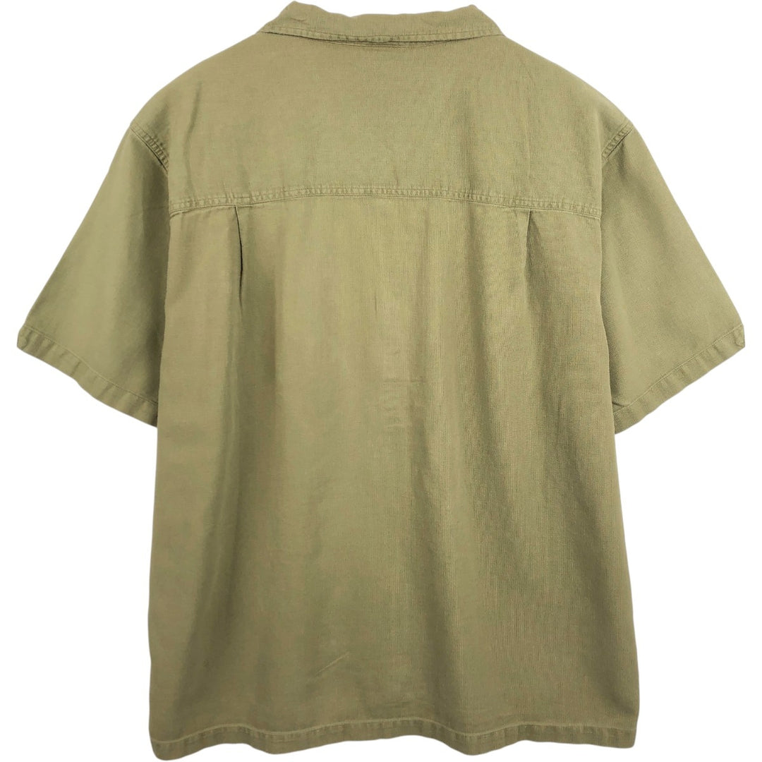 REI Short-Sleeve Open-Collar Linen Shirt, Boxy Fit, Men's Size XL Hemp Khaki type sage green Vintage Second Hand