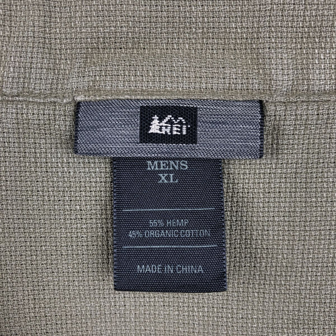 REI Short-Sleeve Open-Collar Linen Shirt, Boxy Fit, Men's Size XL Hemp Khaki type sage green Vintage Second Hand