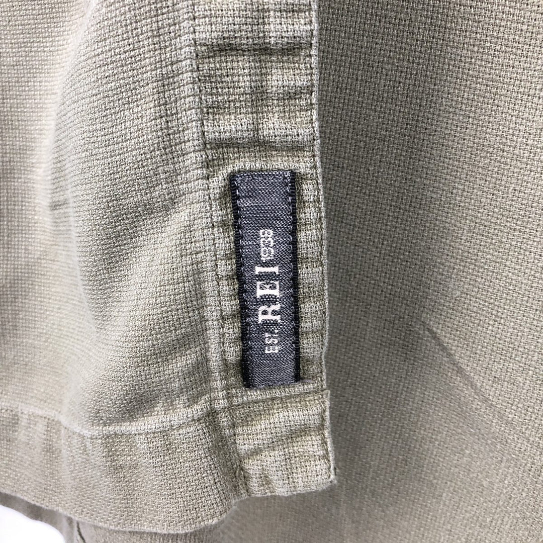 REI Short-Sleeve Open-Collar Linen Shirt, Boxy Fit, Men's Size XL Hemp Khaki type sage green Vintage Second Hand