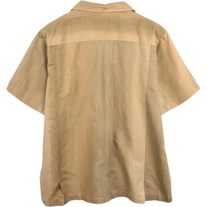 Banana Republic Short Sleeve Open Collar Linen Shirt, Men's Size L linen beige type brown Vintage Second Hand