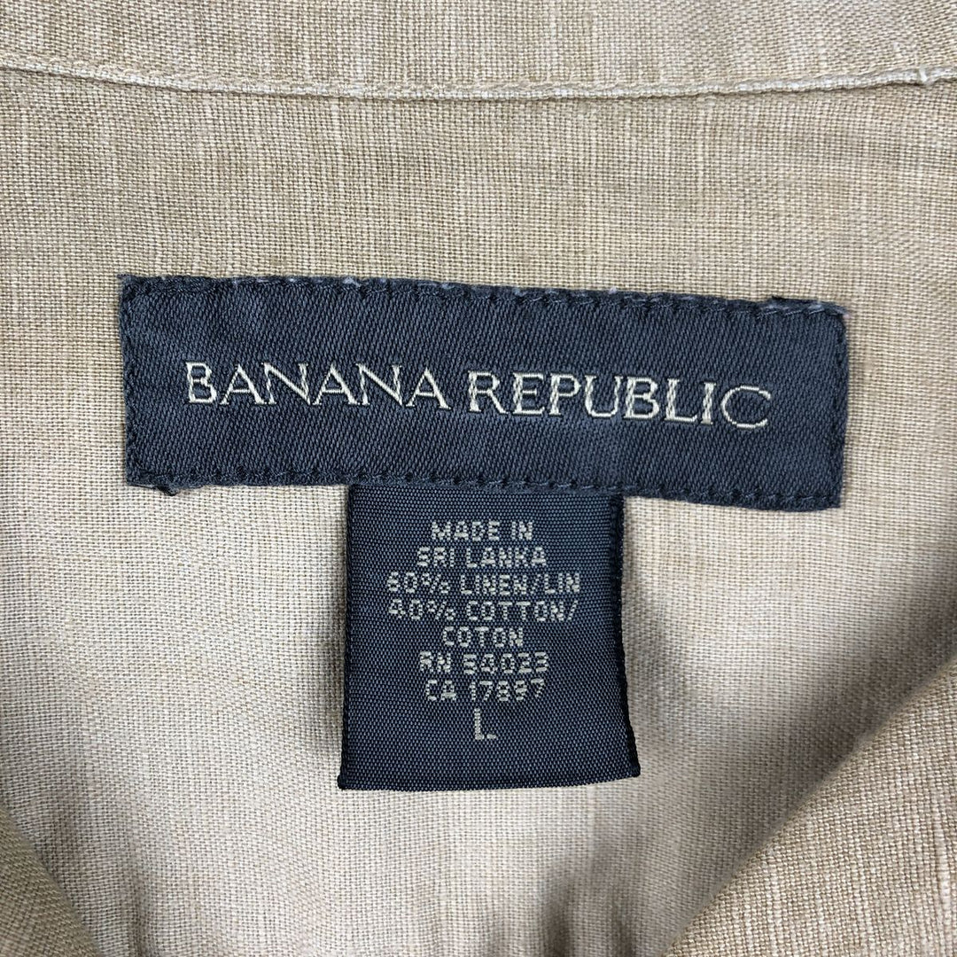 Banana Republic Short Sleeve Open Collar Linen Shirt, Men's Size L linen beige type brown Vintage Second Hand