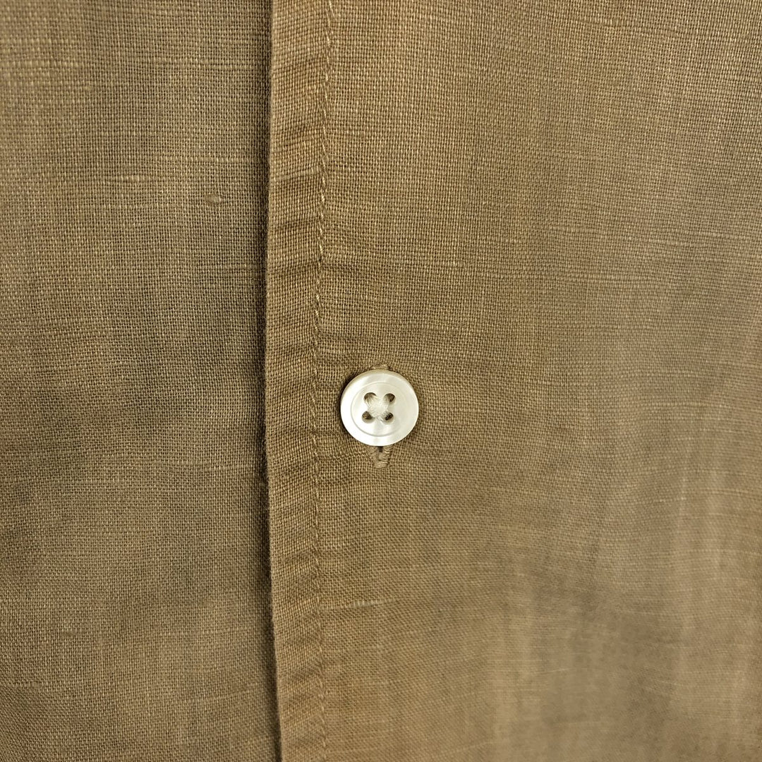 Banana Republic Short Sleeve Open Collar Linen Shirt, Men's Size L linen beige type brown Vintage Second Hand