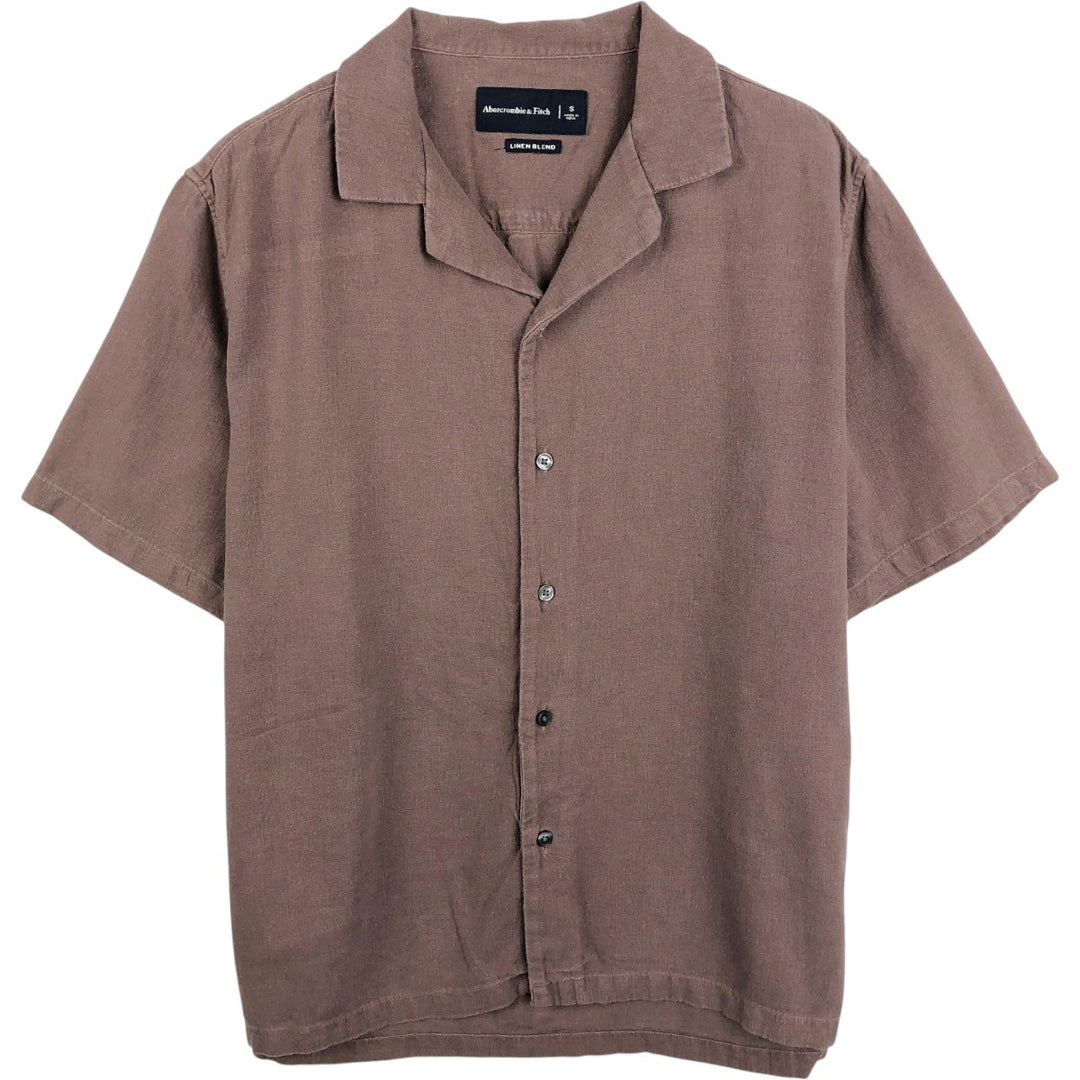 Abercrombie & Fitch Short-Sleeve Open-Collar Linen Shirt, Boxy Fit, Men's Size S (approx.) unclear brown type Vintage Second Hand