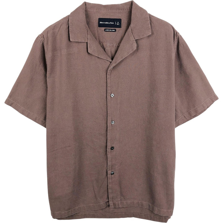 Abercrombie & Fitch Short-Sleeve Open-Collar Linen Shirt, Boxy Fit, Men's Size S (approx.) unclear brown type Vintage Second Hand