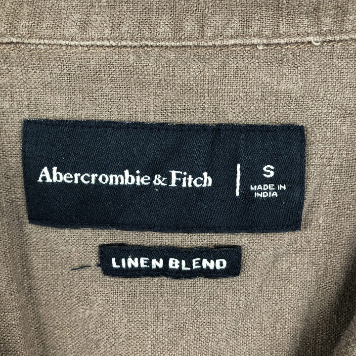 Abercrombie & Fitch Short-Sleeve Open-Collar Linen Shirt, Boxy Fit, Men's Size S (approx.) unclear brown type Vintage Second Hand