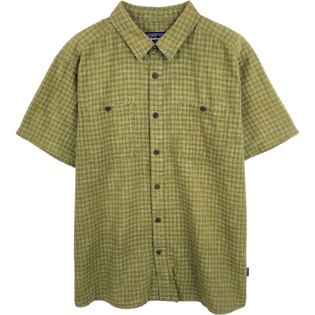 Patagonia 53139SP21 Check Pattern Short Sleeve Hemp x Organic Cotton Box Shirt Men's Size L (approx.) Hemp Khaki type Vintage Second Hand
