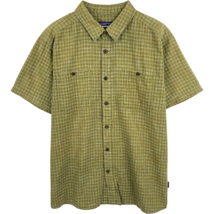 Patagonia 53139SP21 Check Pattern Short Sleeve Hemp x Organic Cotton Box Shirt Men's Size L (approx.) Hemp Khaki type Vintage Second Hand