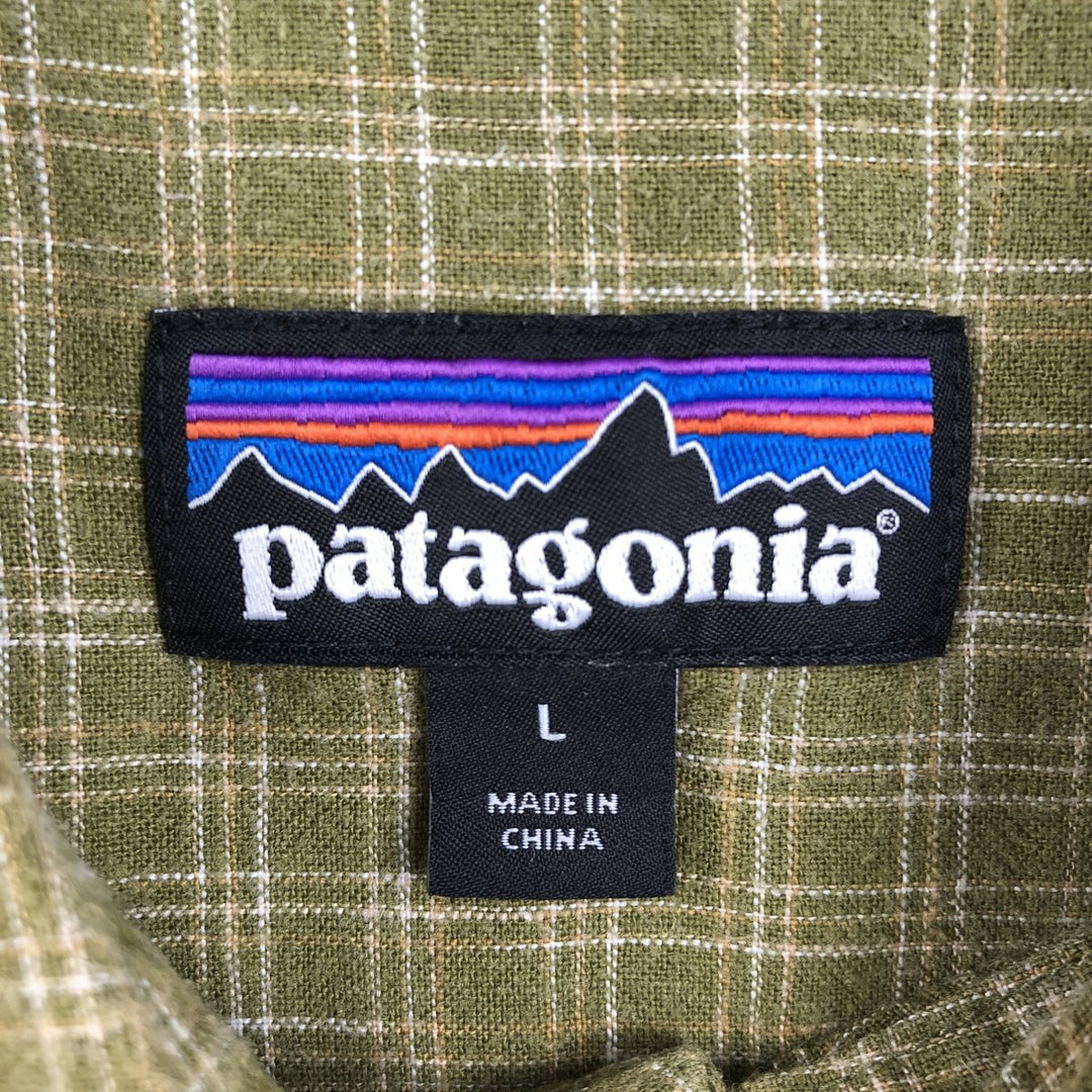 Patagonia 53139SP21 Check Pattern Short Sleeve Hemp x Organic Cotton Box Shirt Men's Size L (approx.) Hemp Khaki type Vintage Second Hand