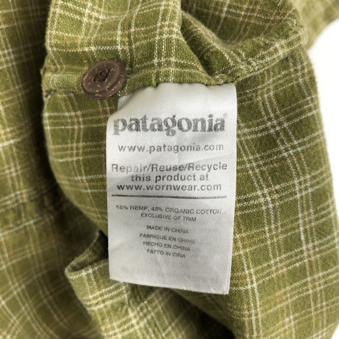 Patagonia 53139SP21 Check Pattern Short Sleeve Hemp x Organic Cotton Box Shirt Men's Size L (approx.) Hemp Khaki type Vintage Second Hand
