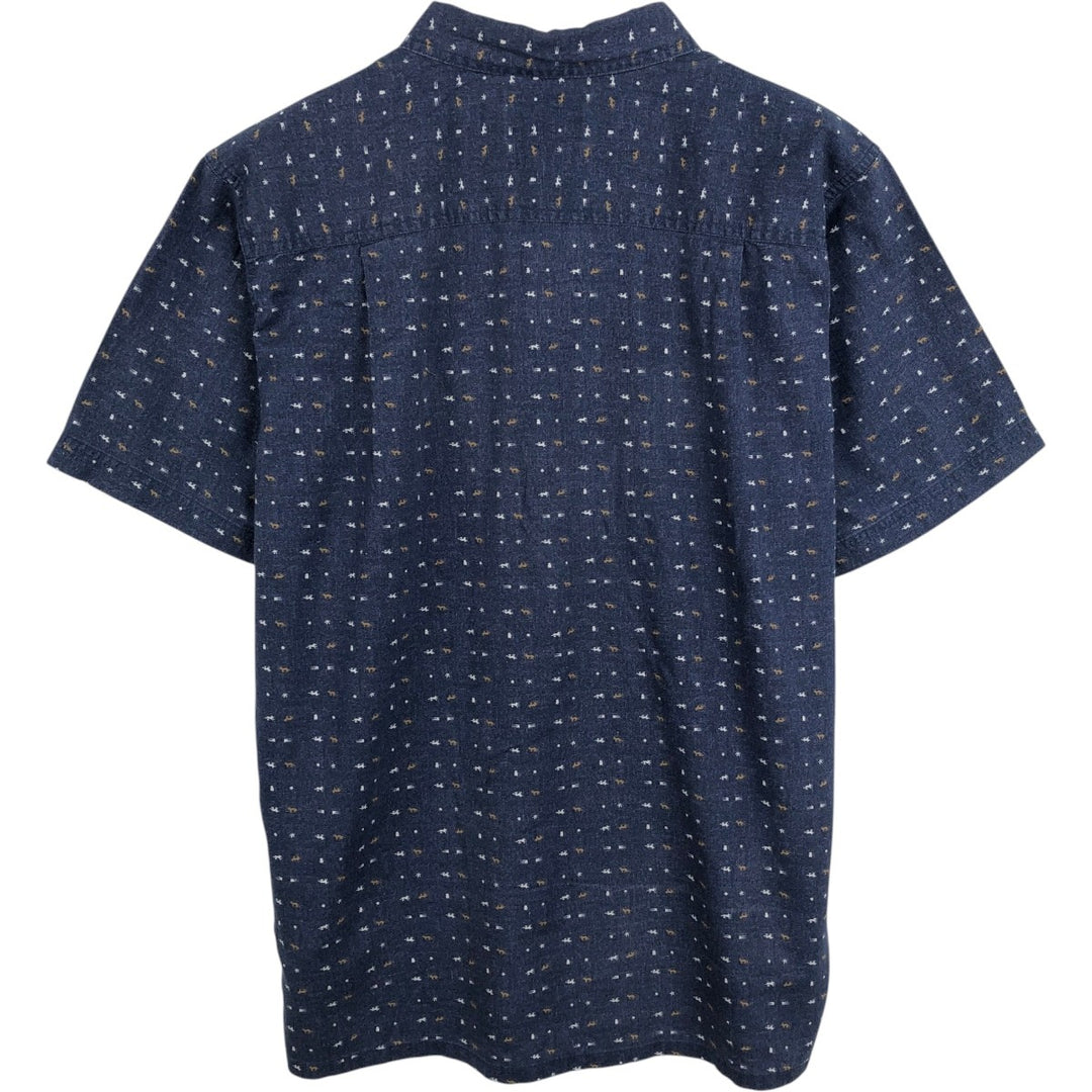 Patagonia 53138SP13 All-over print short-sleeved hemp x organic cotton box shirt, men's size M. Hemp navy blue type Vintage Second Hand