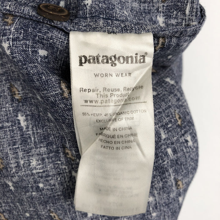 Patagonia 53138SP13 All-over print short-sleeved hemp x organic cotton box shirt, men's size M. Hemp navy blue type Vintage Second Hand