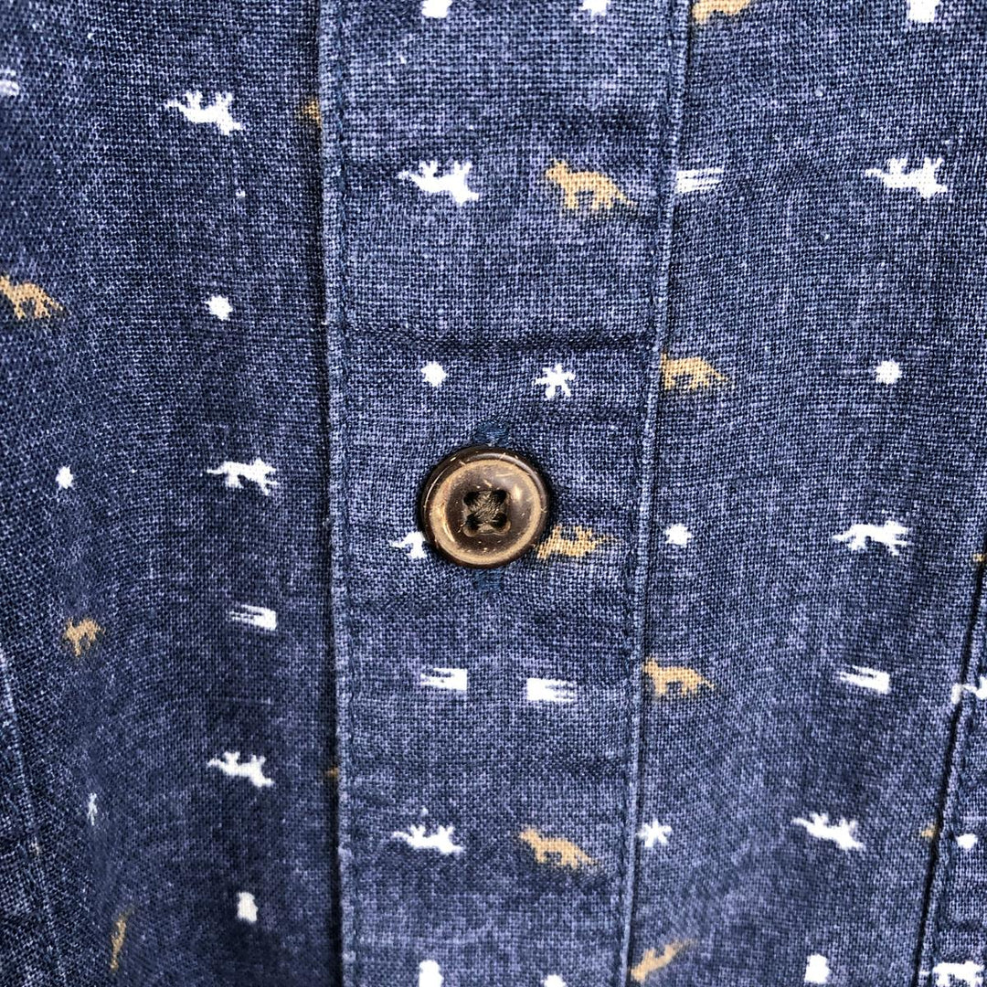Patagonia 53138SP13 All-over print short-sleeved hemp x organic cotton box shirt, men's size M. Hemp navy blue type Vintage Second Hand