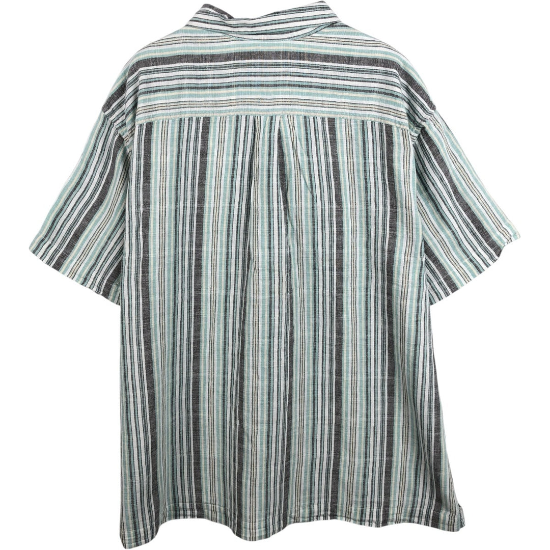 Eddie Bauer Stripe Pattern Short-Sleeve Hemp x Cotton Box Shirt, Men's XL Equivalent Hemp white type Vintage Second Hand