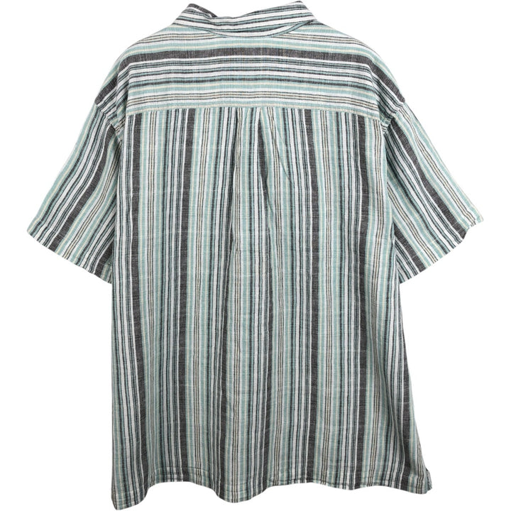 Eddie Bauer Stripe Pattern Short-Sleeve Hemp x Cotton Box Shirt, Men's XL Equivalent Hemp white type Vintage Second Hand