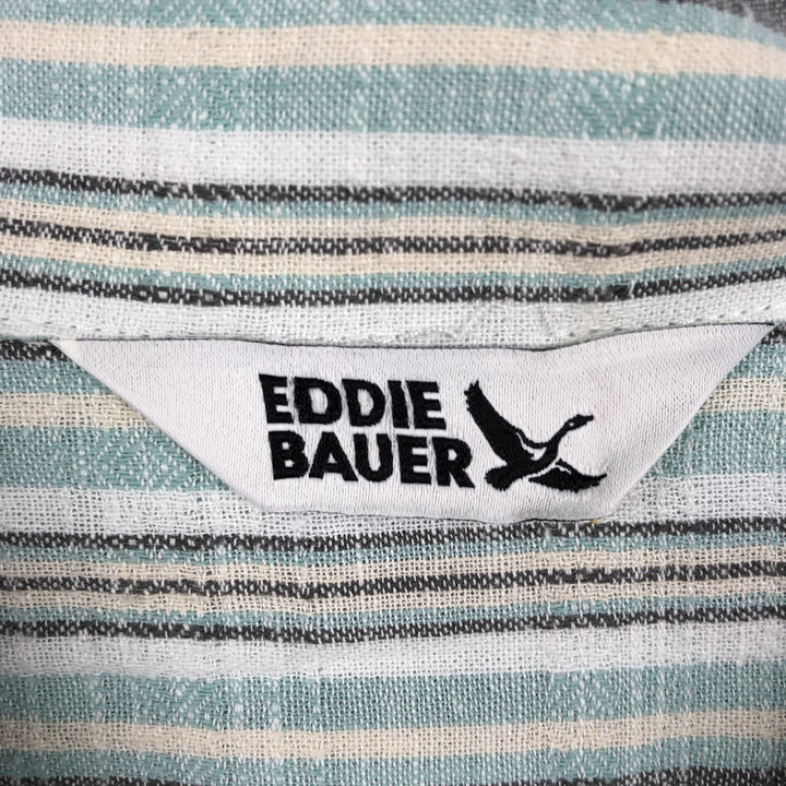 Eddie Bauer Stripe Pattern Short-Sleeve Hemp x Cotton Box Shirt, Men's XL Equivalent Hemp white type Vintage Second Hand