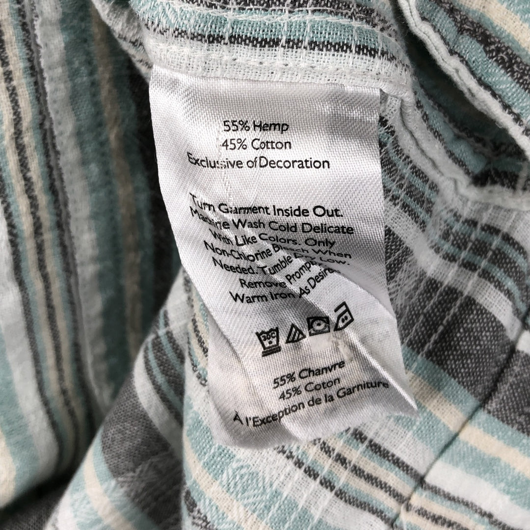 Eddie Bauer Stripe Pattern Short-Sleeve Hemp x Cotton Box Shirt, Men's XL Equivalent Hemp white type Vintage Second Hand