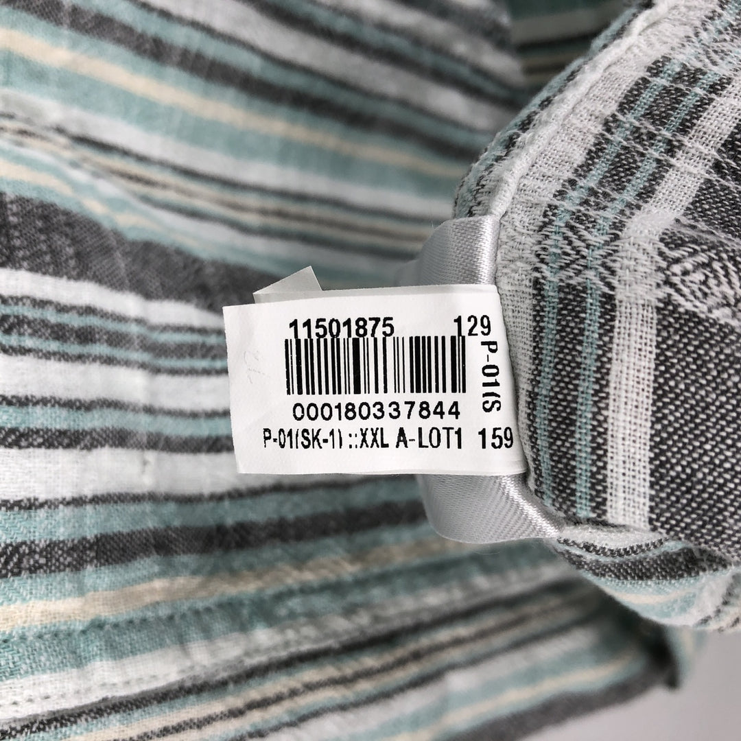 Eddie Bauer Stripe Pattern Short-Sleeve Hemp x Cotton Box Shirt, Men's XL Equivalent Hemp white type Vintage Second Hand