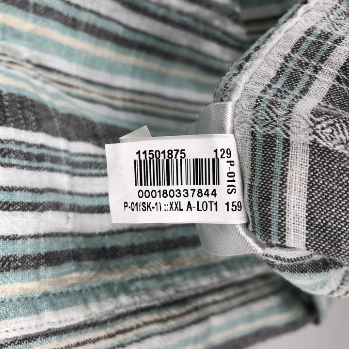 Eddie Bauer Stripe Pattern Short-Sleeve Hemp x Cotton Box Shirt, Men's XL Equivalent Hemp white type Vintage Second Hand