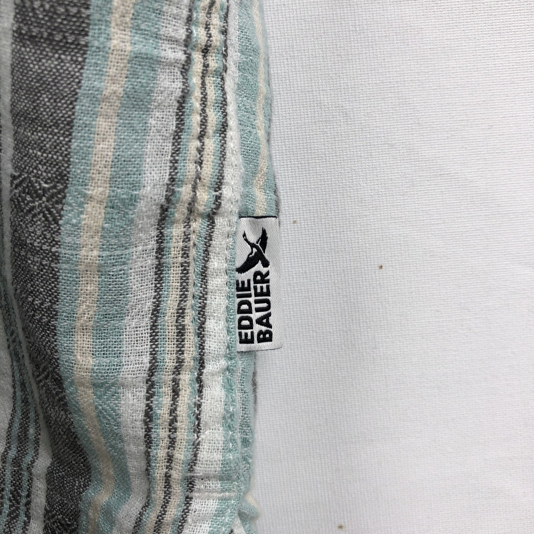 Eddie Bauer Stripe Pattern Short-Sleeve Hemp x Cotton Box Shirt, Men's XL Equivalent Hemp white type Vintage Second Hand