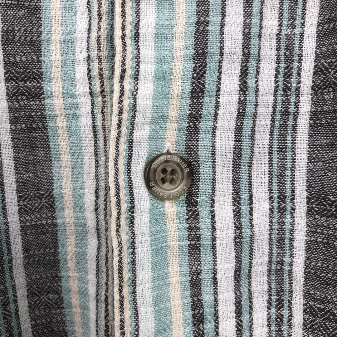 Eddie Bauer Stripe Pattern Short-Sleeve Hemp x Cotton Box Shirt, Men's XL Equivalent Hemp white type Vintage Second Hand