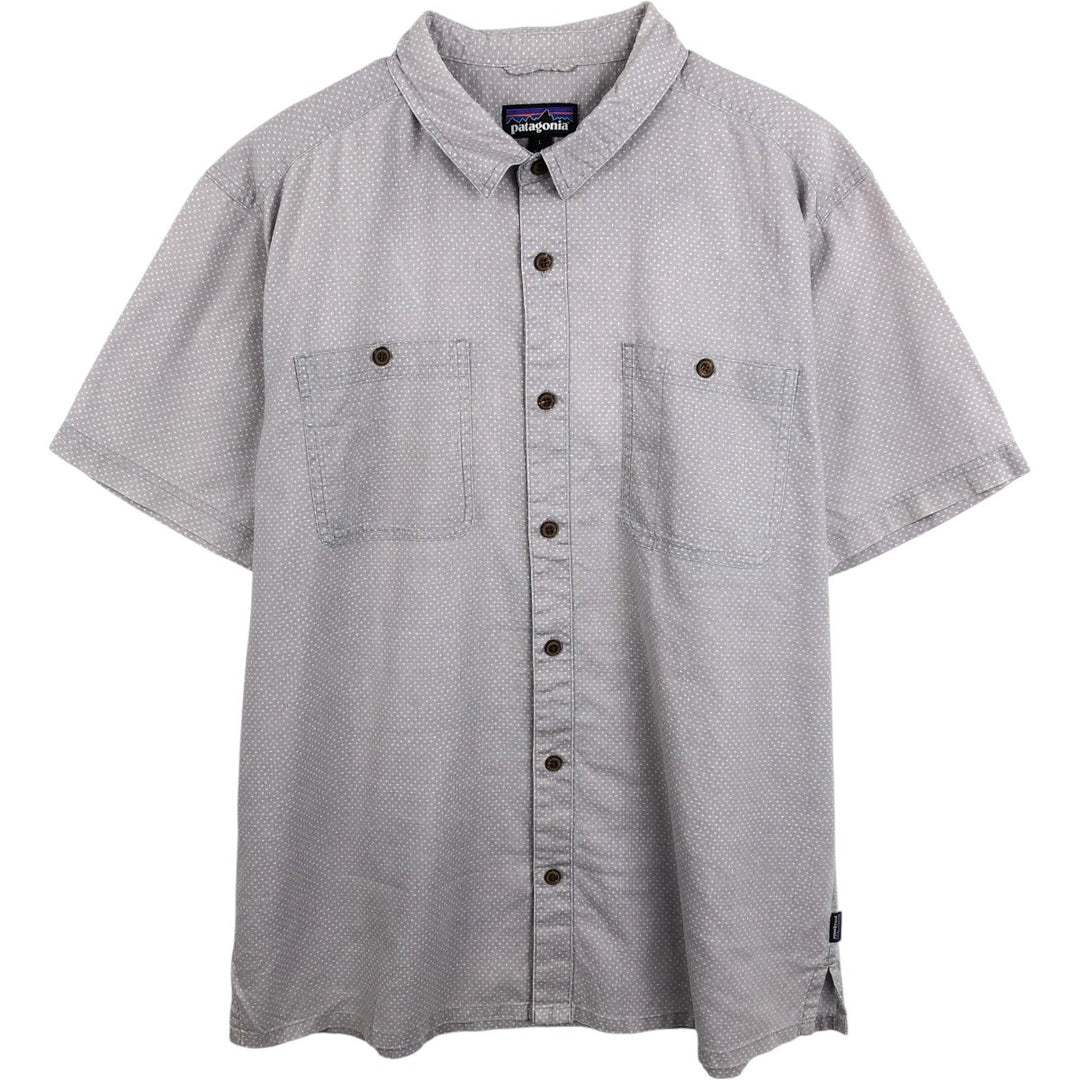 Patagonia 53139SP16 All-over print short-sleeved hemp x organic cotton box shirt, men's size L equivalent. Hemp gray type Vintage Second Hand