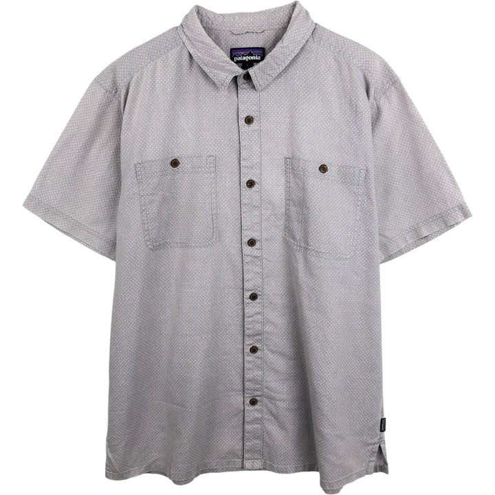 Patagonia 53139SP16 All-over print short-sleeved hemp x organic cotton box shirt, men's size L equivalent. Hemp gray type Vintage Second Hand