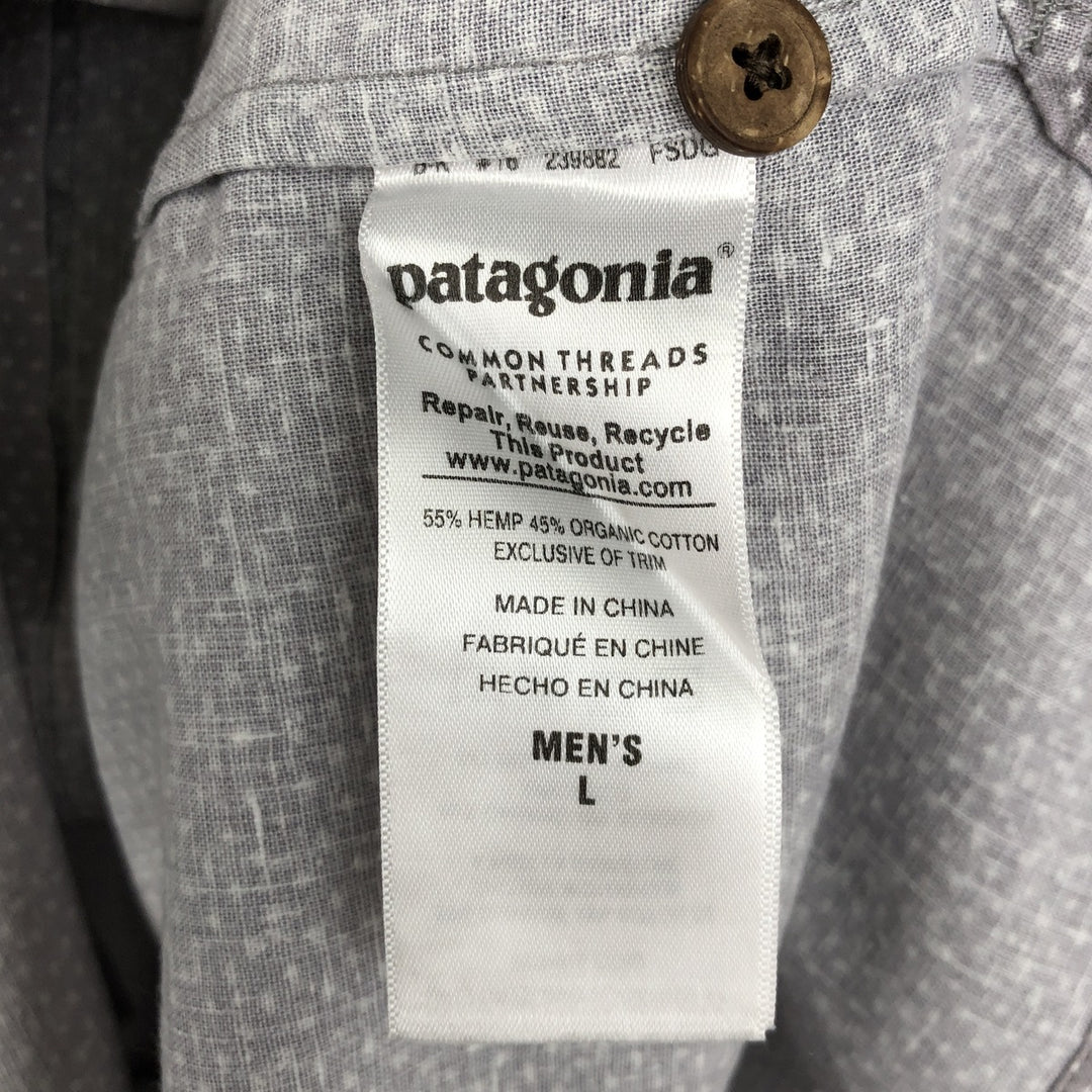 Patagonia 53139SP16 All-over print short-sleeved hemp x organic cotton box shirt, men's size L equivalent. Hemp gray type Vintage Second Hand