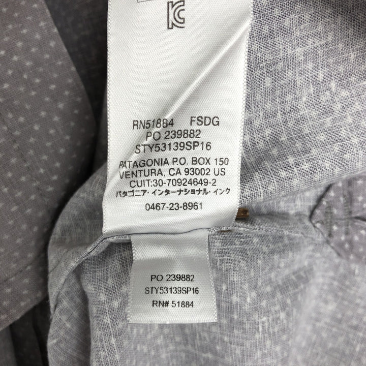 Patagonia 53139SP16 All-over print short-sleeved hemp x organic cotton box shirt, men's size L equivalent. Hemp gray type Vintage Second Hand