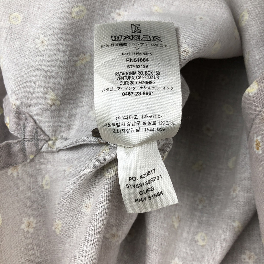 Patagonia 53139SP21 Floral Print Short-Sleeve Hemp x Organic Cotton Box Shirt (Men's Size M) Hemp gray type Vintage Second Hand