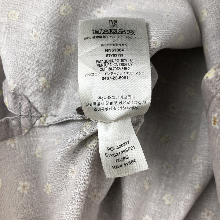 Patagonia 53139SP21 Floral Print Short-Sleeve Hemp x Organic Cotton Box Shirt (Men's Size M) Hemp gray type Vintage Second Hand