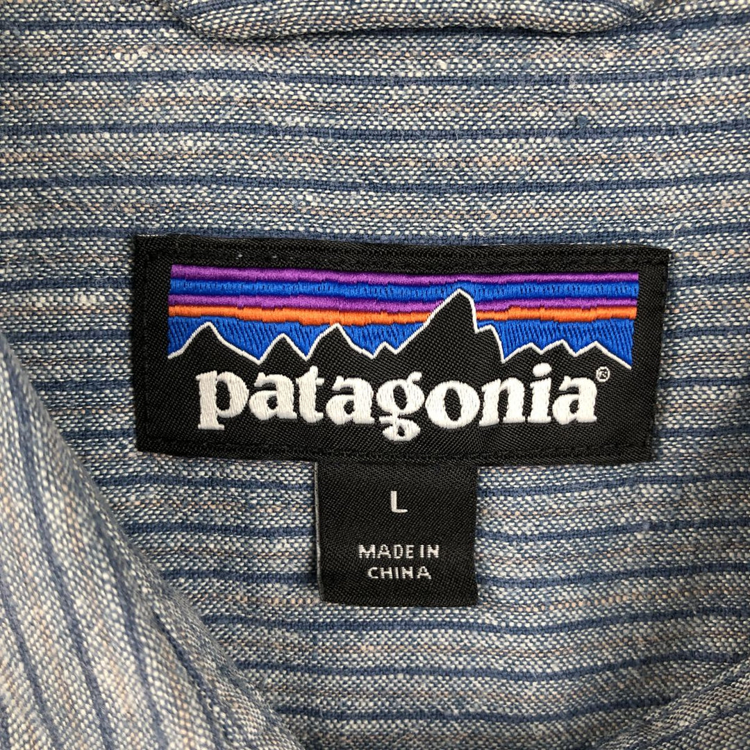 Patagonia Stripe Pattern Short-Sleeve Hemp Shirt, Boxy Shirt, Men's Size L (approx.) Hemp Blue type light blue Vintage Second Hand