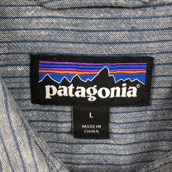 Patagonia Stripe Pattern Short-Sleeve Hemp Shirt, Boxy Shirt, Men's Size L (approx.) Hemp Blue type light blue Vintage Second Hand