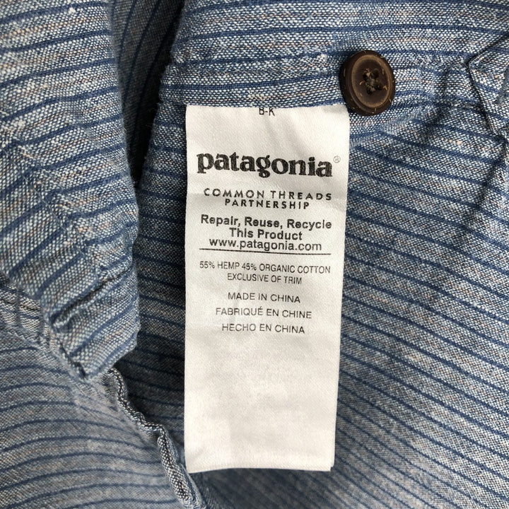Patagonia Stripe Pattern Short-Sleeve Hemp Shirt, Boxy Shirt, Men's Size L (approx.) Hemp Blue type light blue Vintage Second Hand