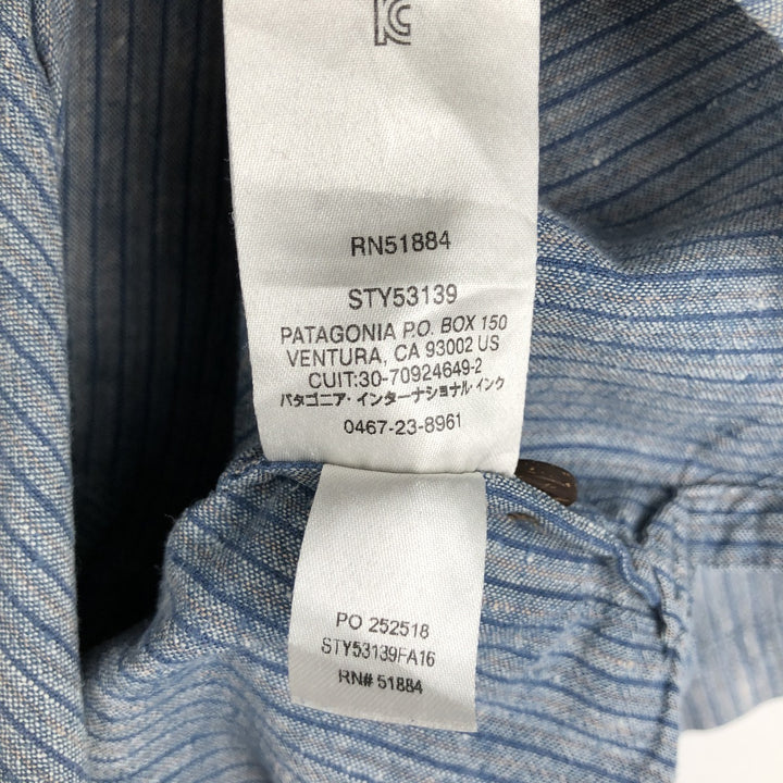 Patagonia Stripe Pattern Short-Sleeve Hemp Shirt, Boxy Shirt, Men's Size L (approx.) Hemp Blue type light blue Vintage Second Hand