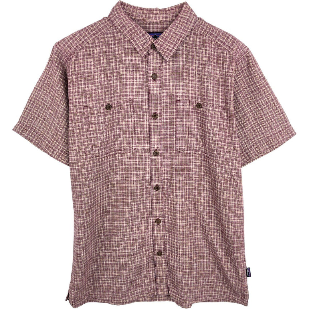 Patagonia 53139SP18 Check Pattern Short Sleeve Hemp x Organic Cotton Box Shirt Men's Size M Hemp Red type red-purple Vintage Second Hand