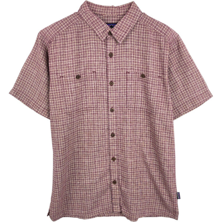 Patagonia 53139SP18 Check Pattern Short Sleeve Hemp x Organic Cotton Box Shirt Men's Size M Hemp Red type red-purple Vintage Second Hand
