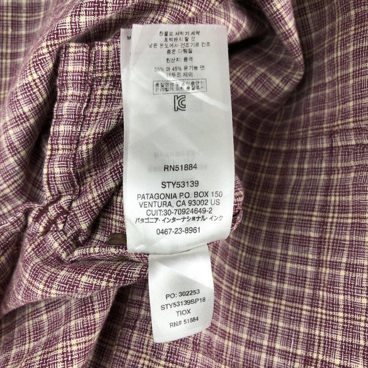 Patagonia 53139SP18 Check Pattern Short Sleeve Hemp x Organic Cotton Box Shirt Men's Size M Hemp Red type red-purple Vintage Second Hand