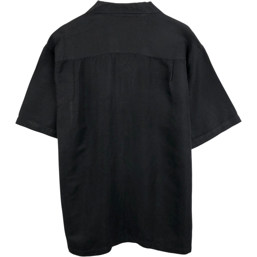 Bass Short-Sleeve Open-Collar Linen Shirt, Boxy Fit, Men's Size L (approx.) linen black type Vintage Second Hand