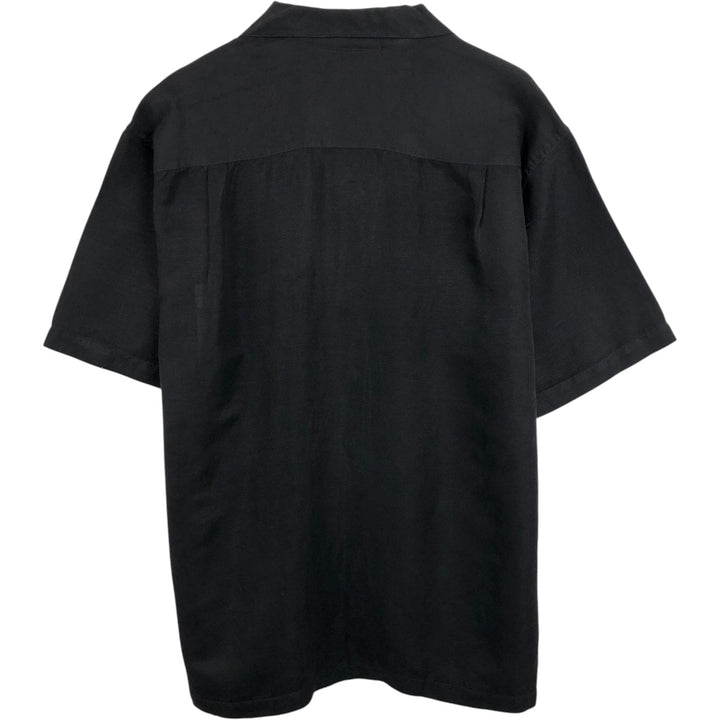 Bass Short-Sleeve Open-Collar Linen Shirt, Boxy Fit, Men's Size L (approx.) linen black type Vintage Second Hand