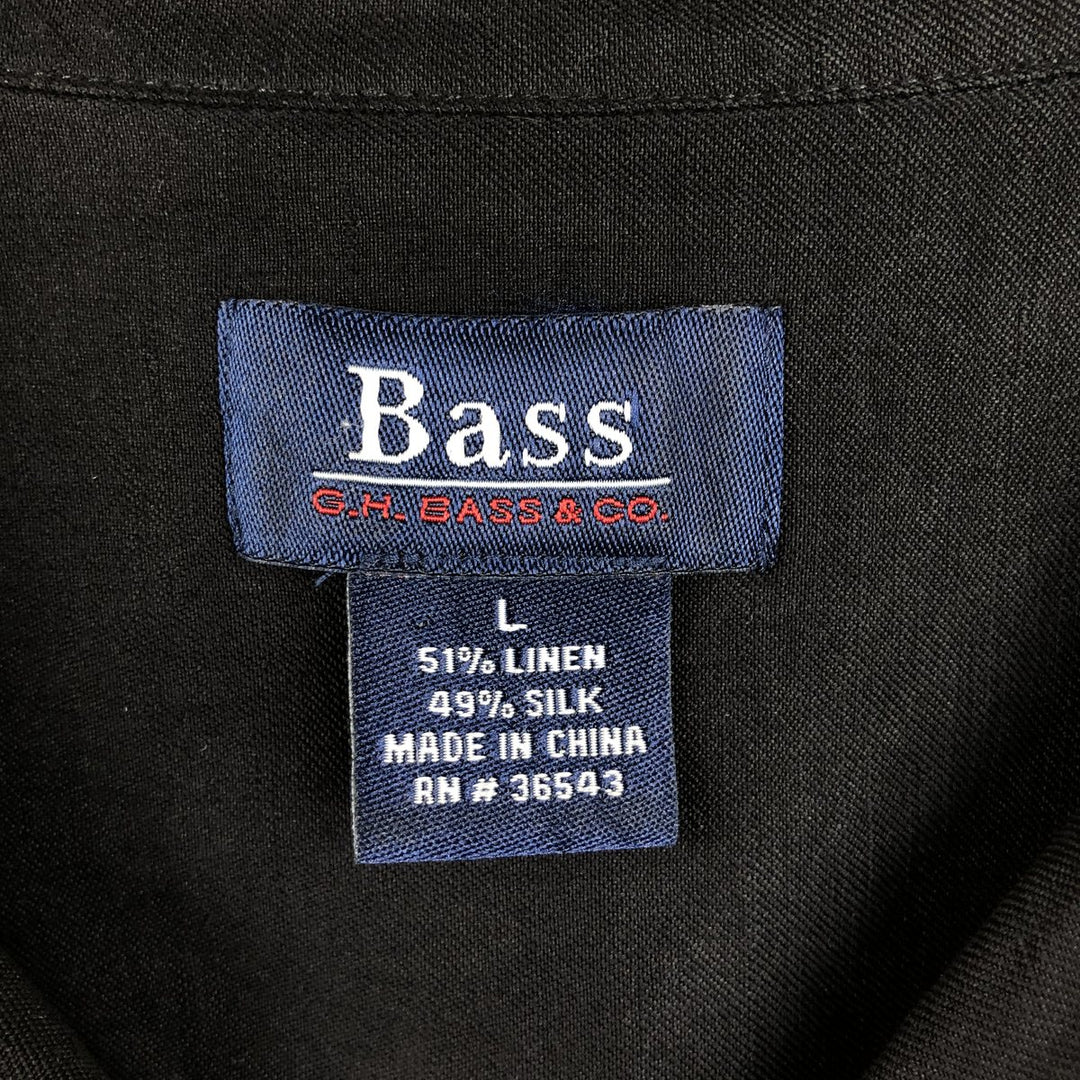 Bass Short-Sleeve Open-Collar Linen Shirt, Boxy Fit, Men's Size L (approx.) linen black type Vintage Second Hand