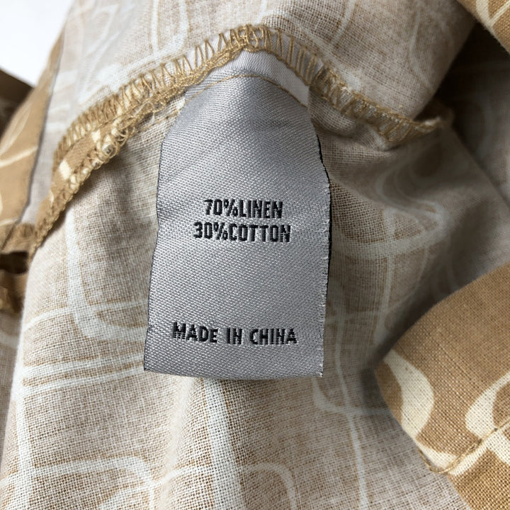 STACY ADAMS All-over print short-sleeved open-collar linen shirt, boxy fit, men's size XL equivalent. linen Beige type Vintage Second Hand