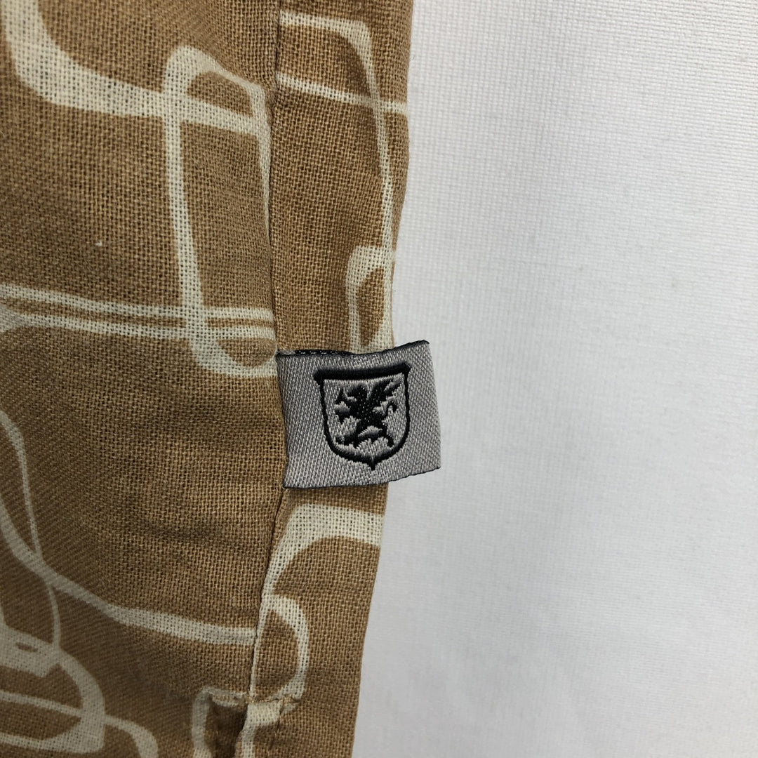 STACY ADAMS All-over print short-sleeved open-collar linen shirt, boxy fit, men's size XL equivalent. linen Beige type Vintage Second Hand